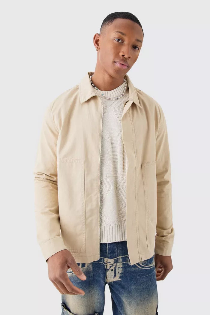 Boohoo twill concealed placket pocket detail shirt in camel