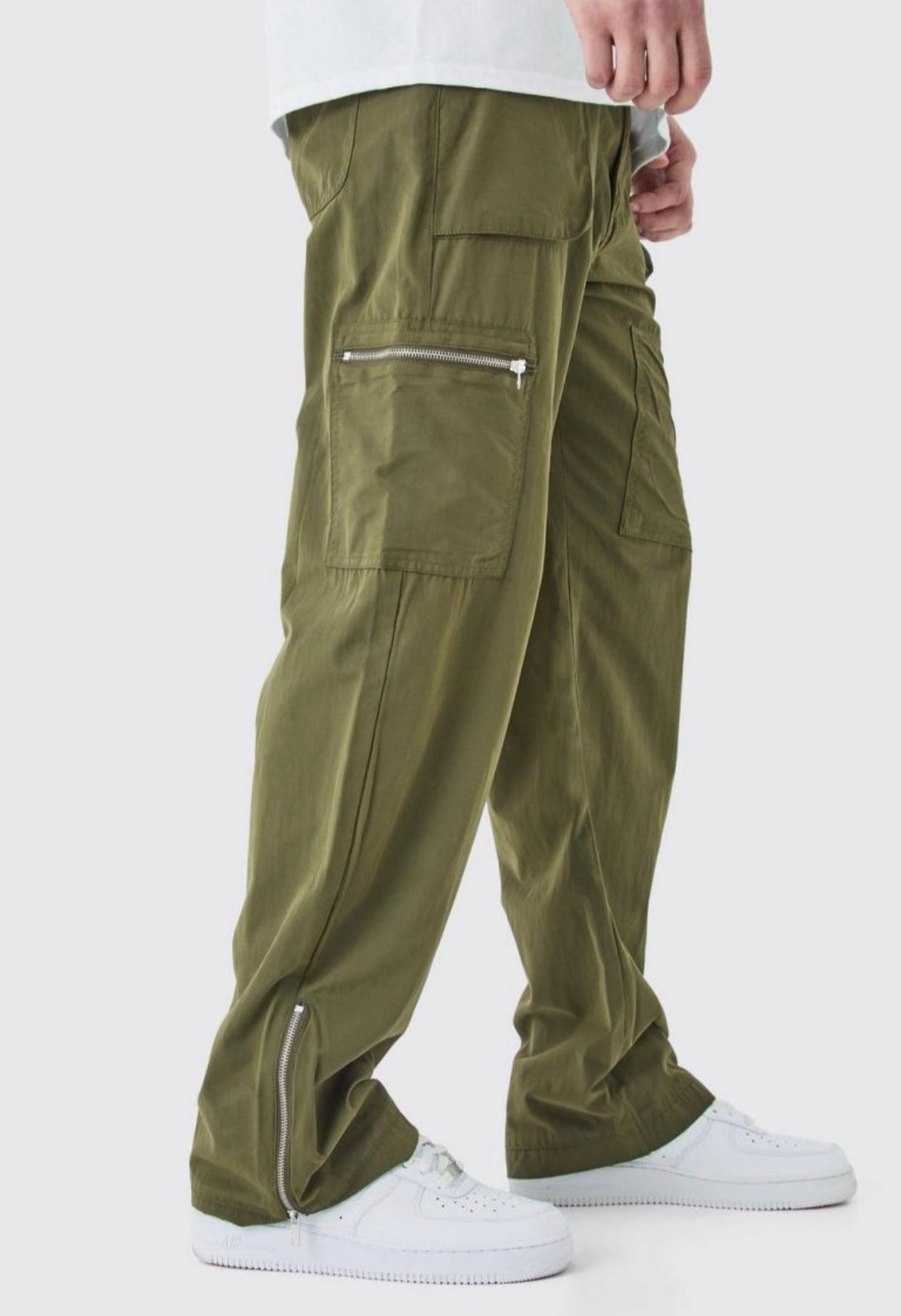 Boohoo tall fixed waist relaxed peached cargo trouser pant green