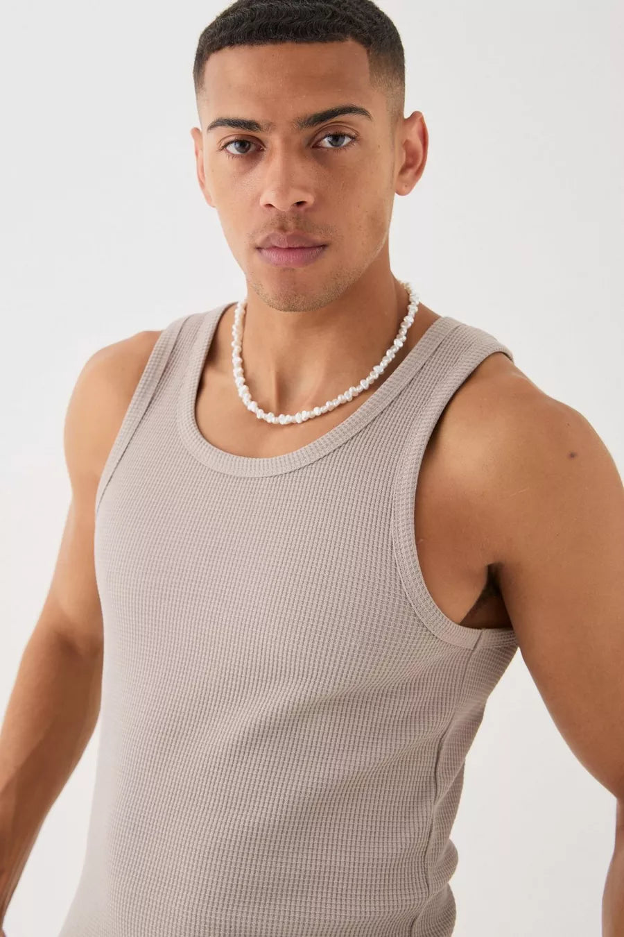 Boohoo slim waffle vest taupe