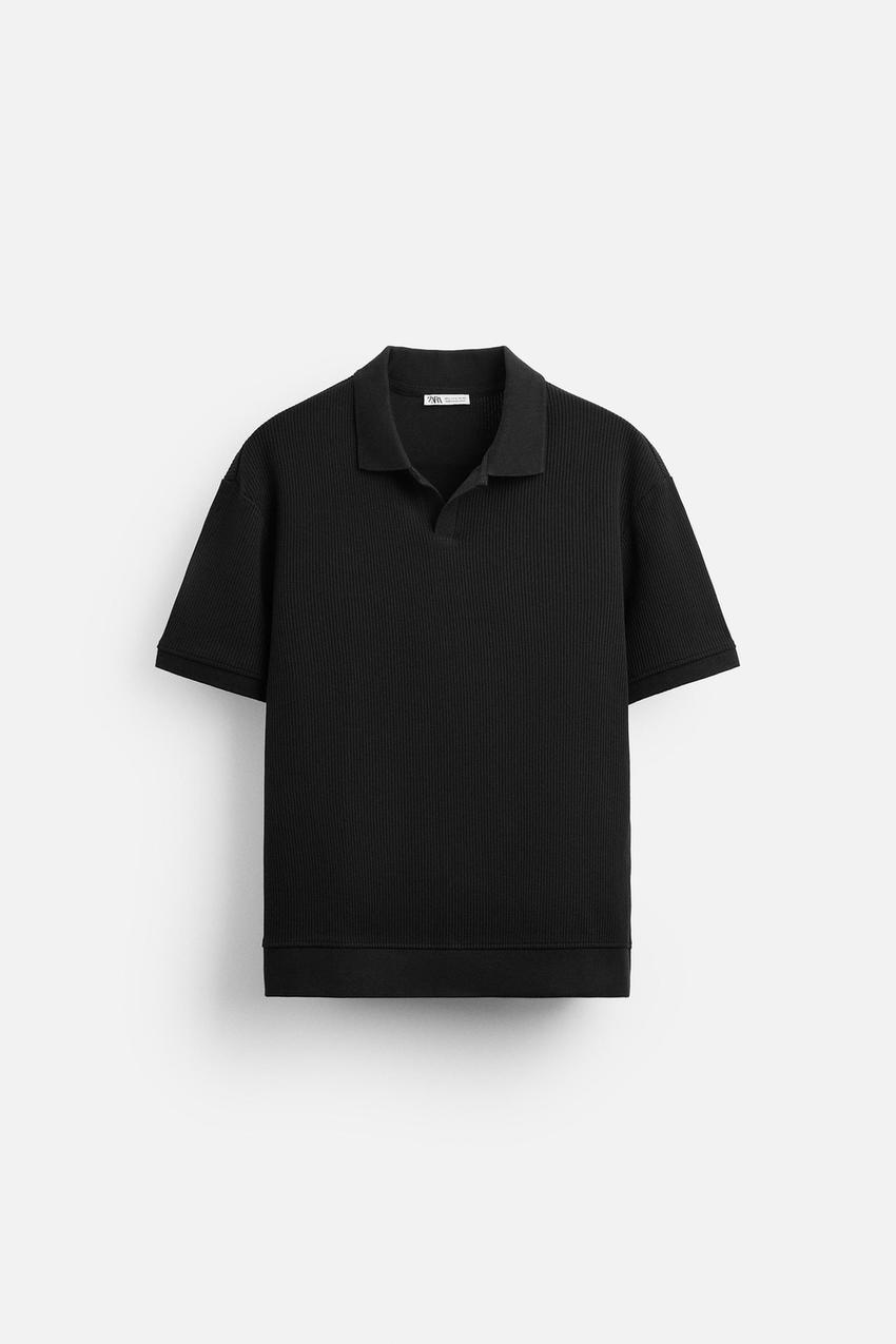 Zara Open neck textured ribbed polo shirt