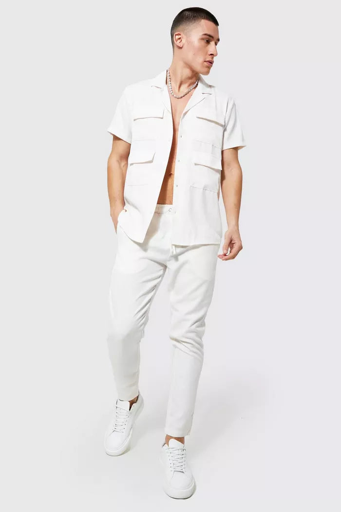 Boohoo short sleeve revere linen shirt white