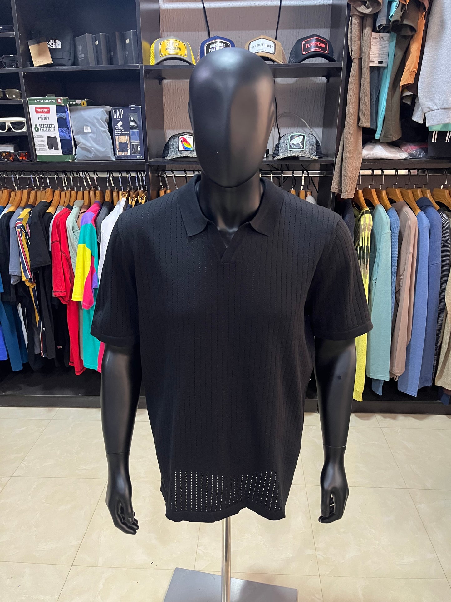 Knit open neck polo