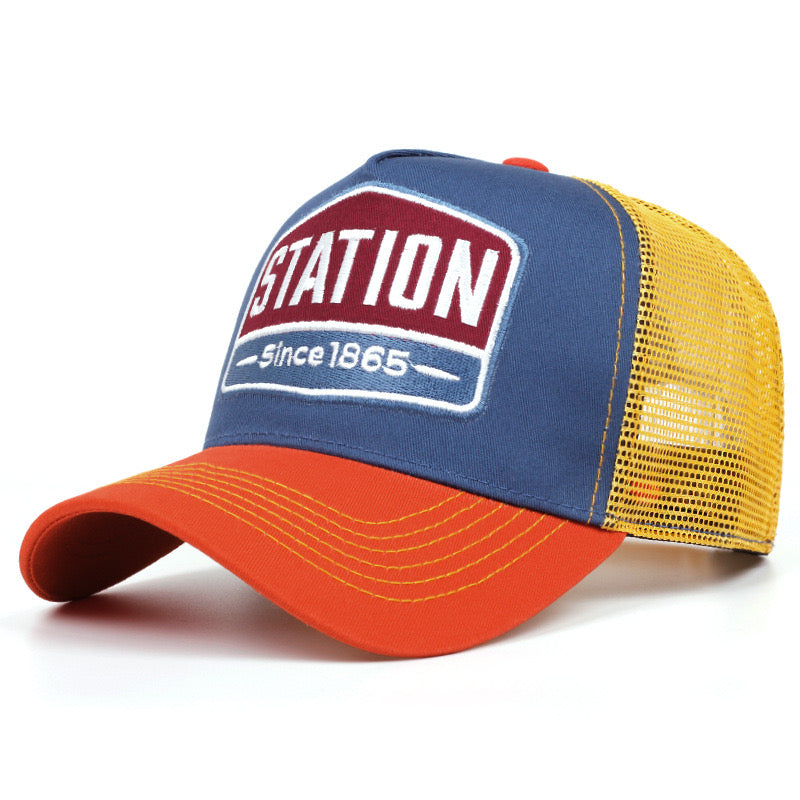 Station contrast stitch trucker