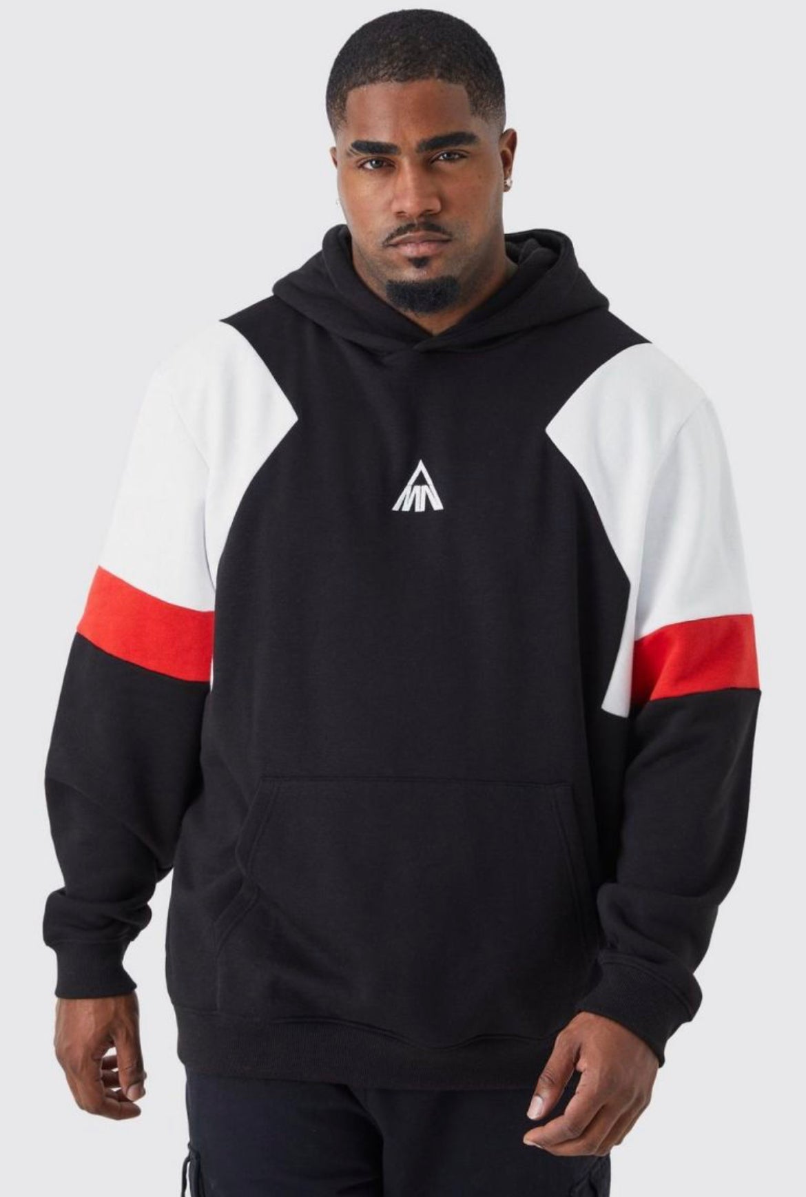 Boohoo plus branded colour block hoodie red