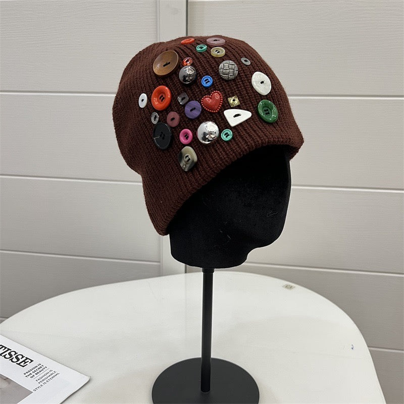 Y2k knit button beanie