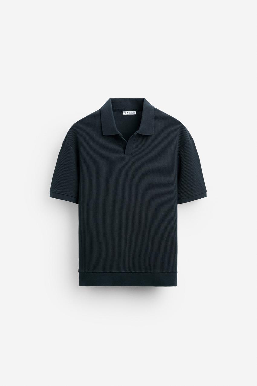 Zara Open neck textured ribbed polo shirt