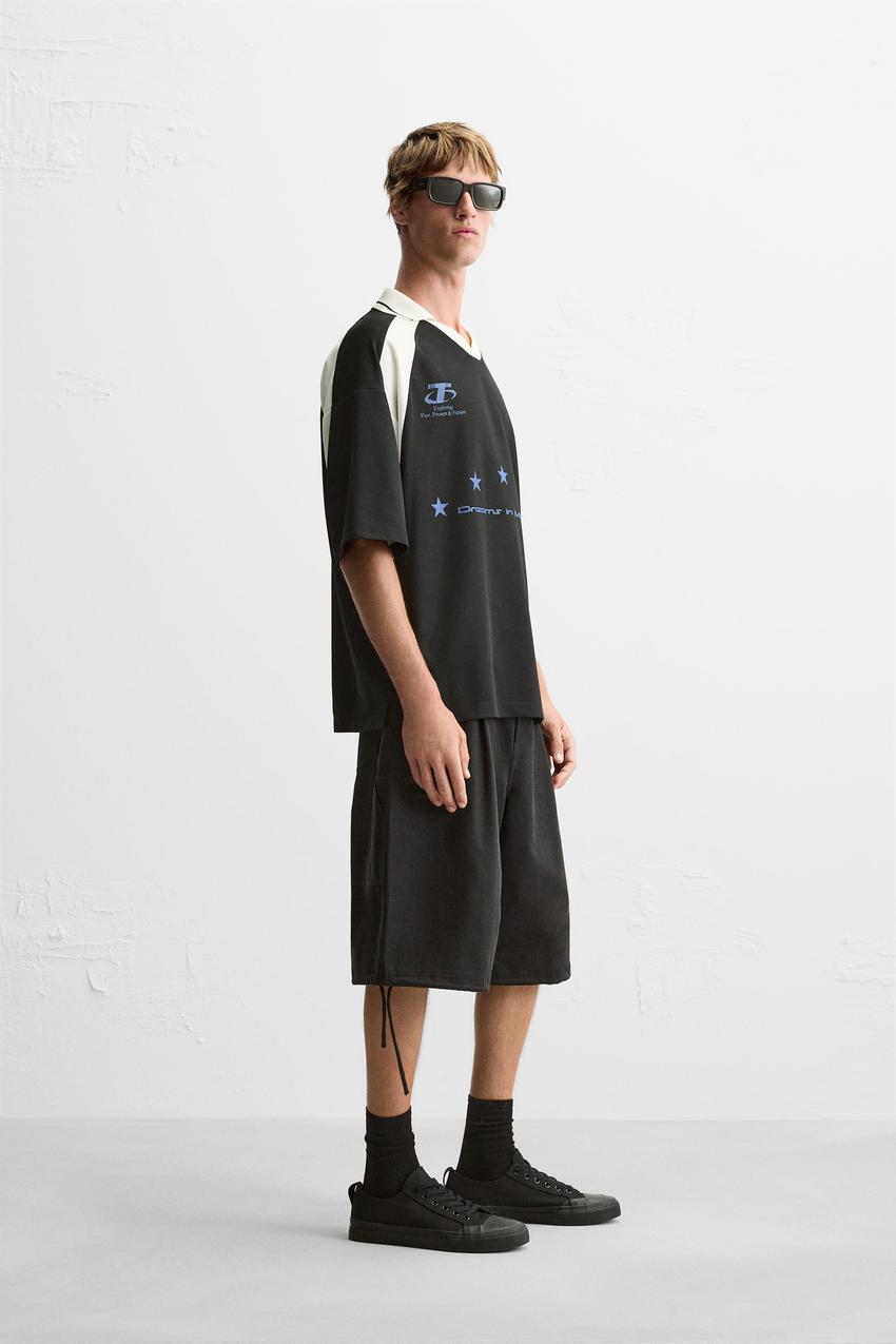 Zara Contrast slogan polo shirt