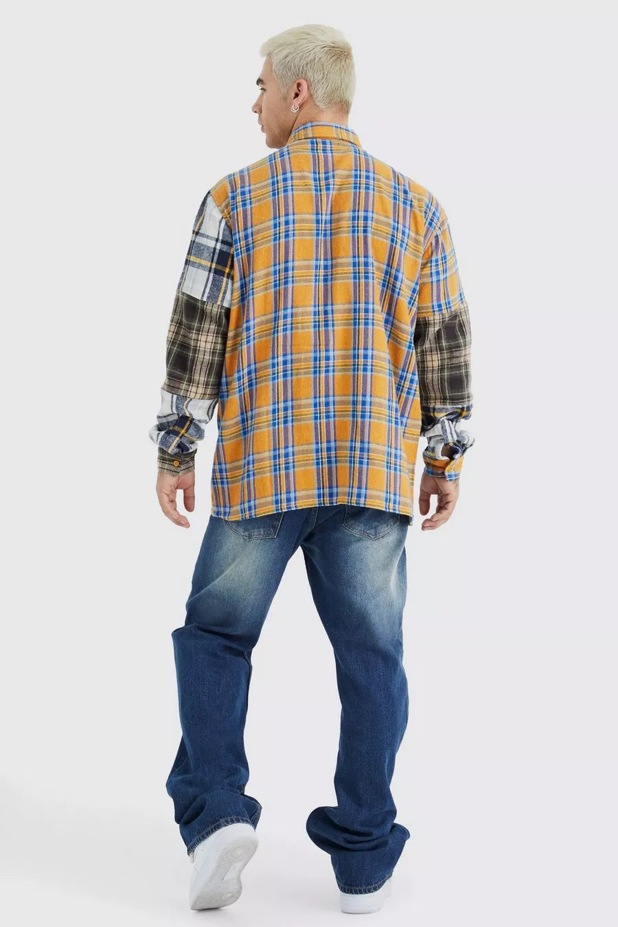 Boohoo oversized distressed patch checked shirt multi