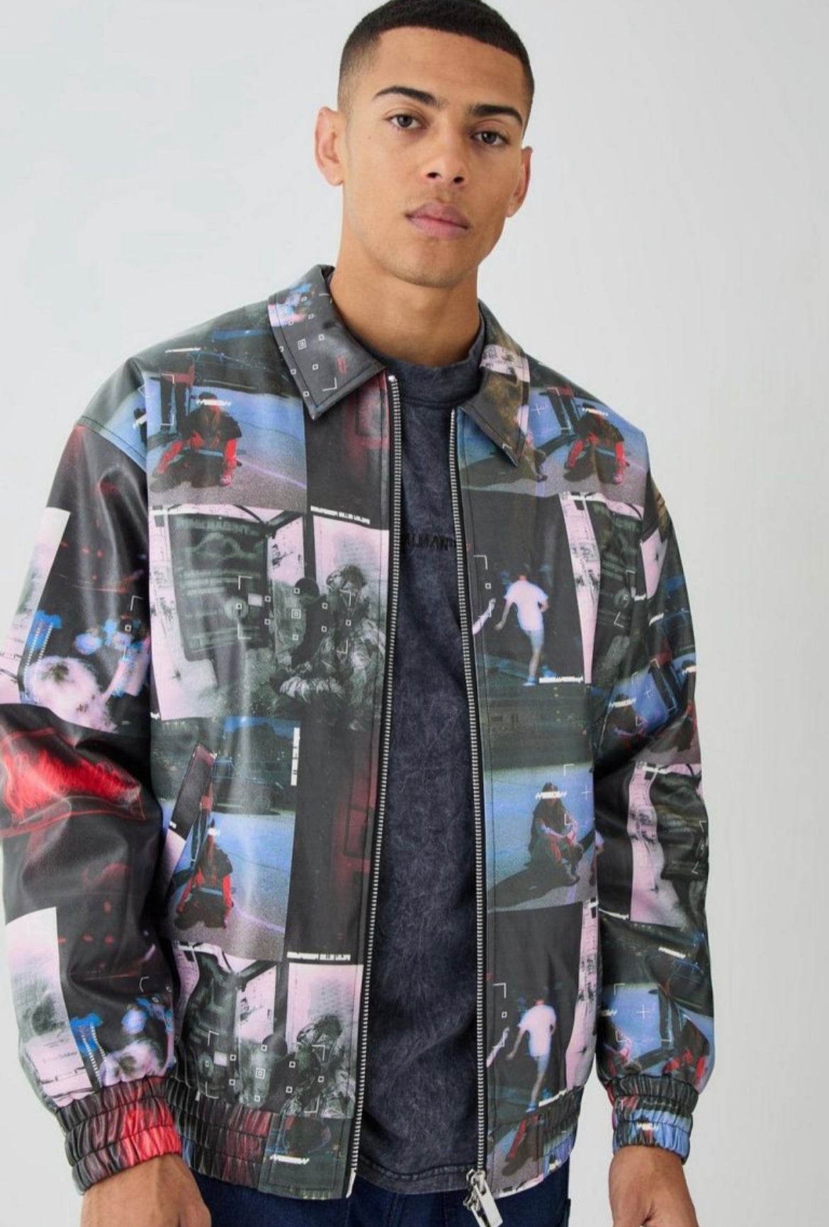 Boohoo oversized collared printed bomber