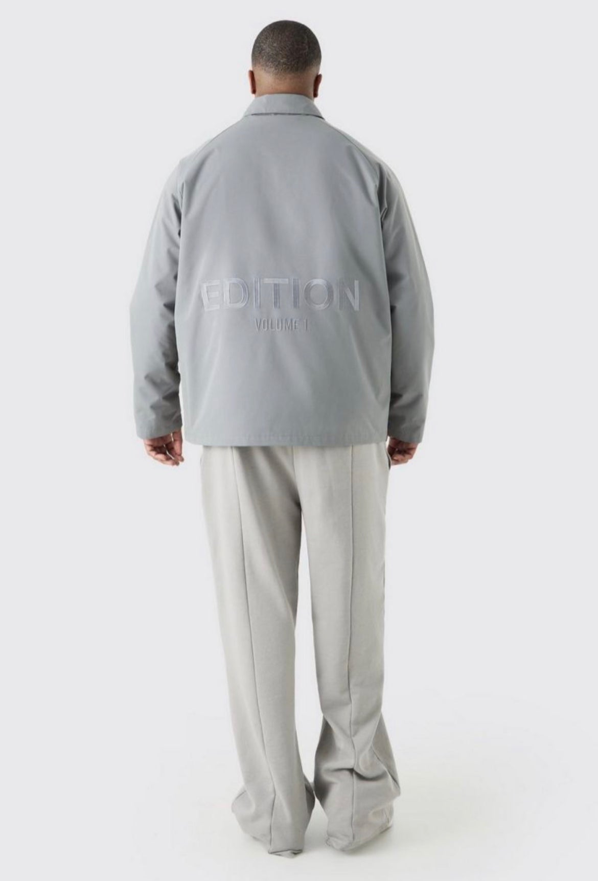 Boohoo plus heavyweight twill embroidered coach jacket in grey