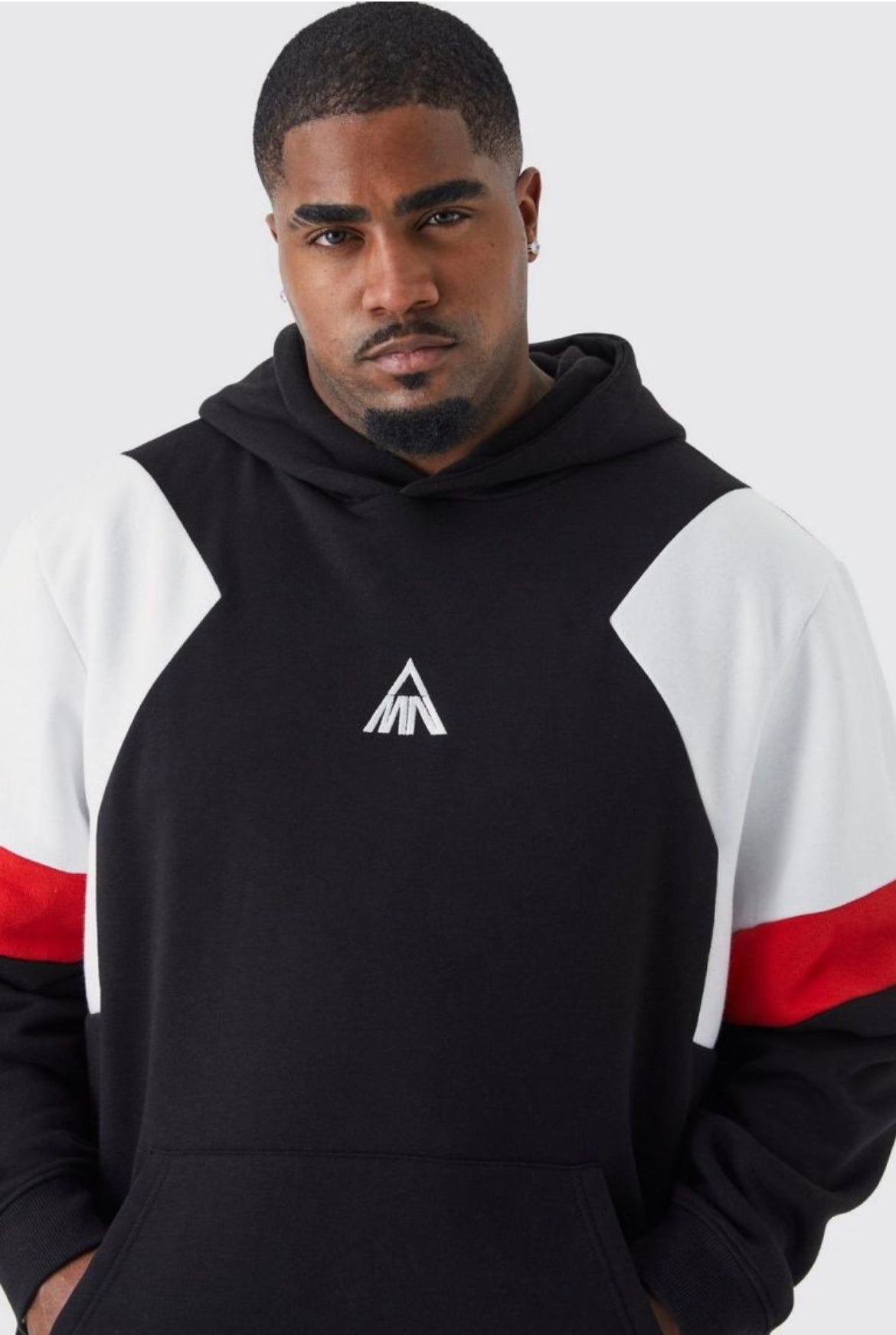 Boohoo plus branded colour block hoodie red