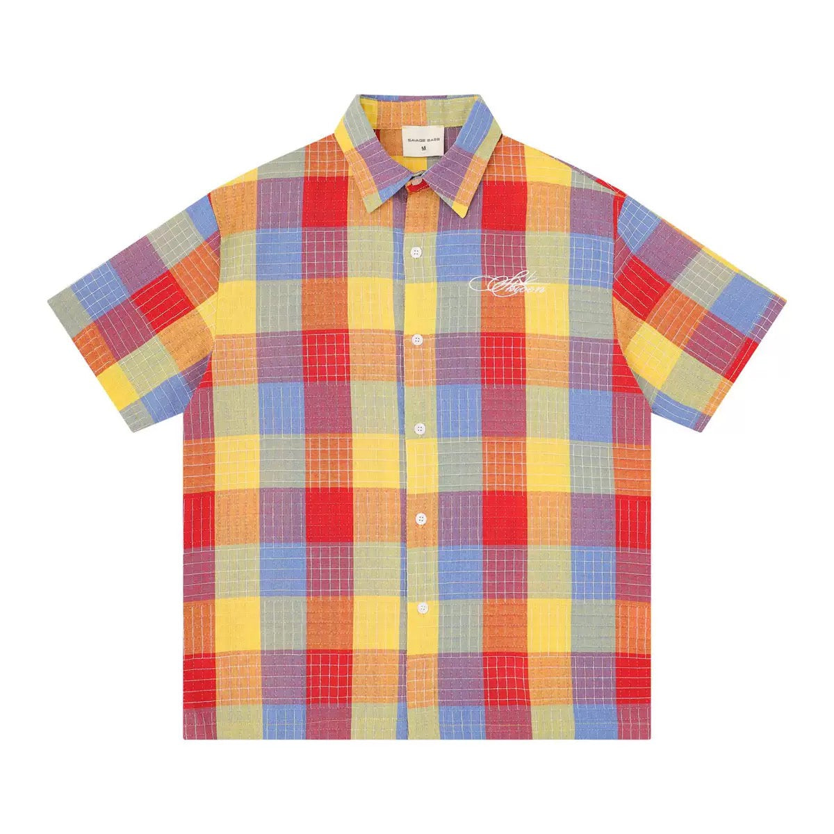 Multi color plaid embroidered shirt