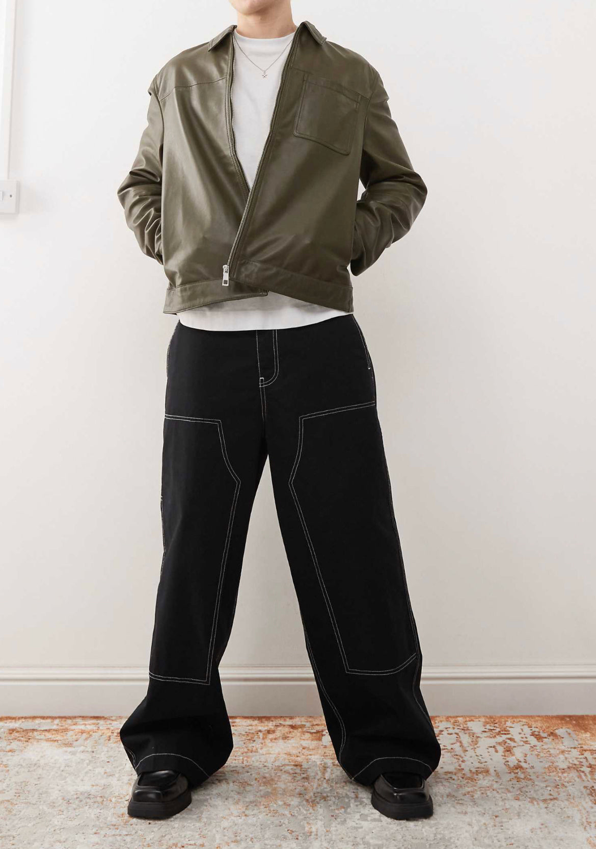 ASOS DESIGN super baggy chino trouser with carpenter detail in black with contrast stitch