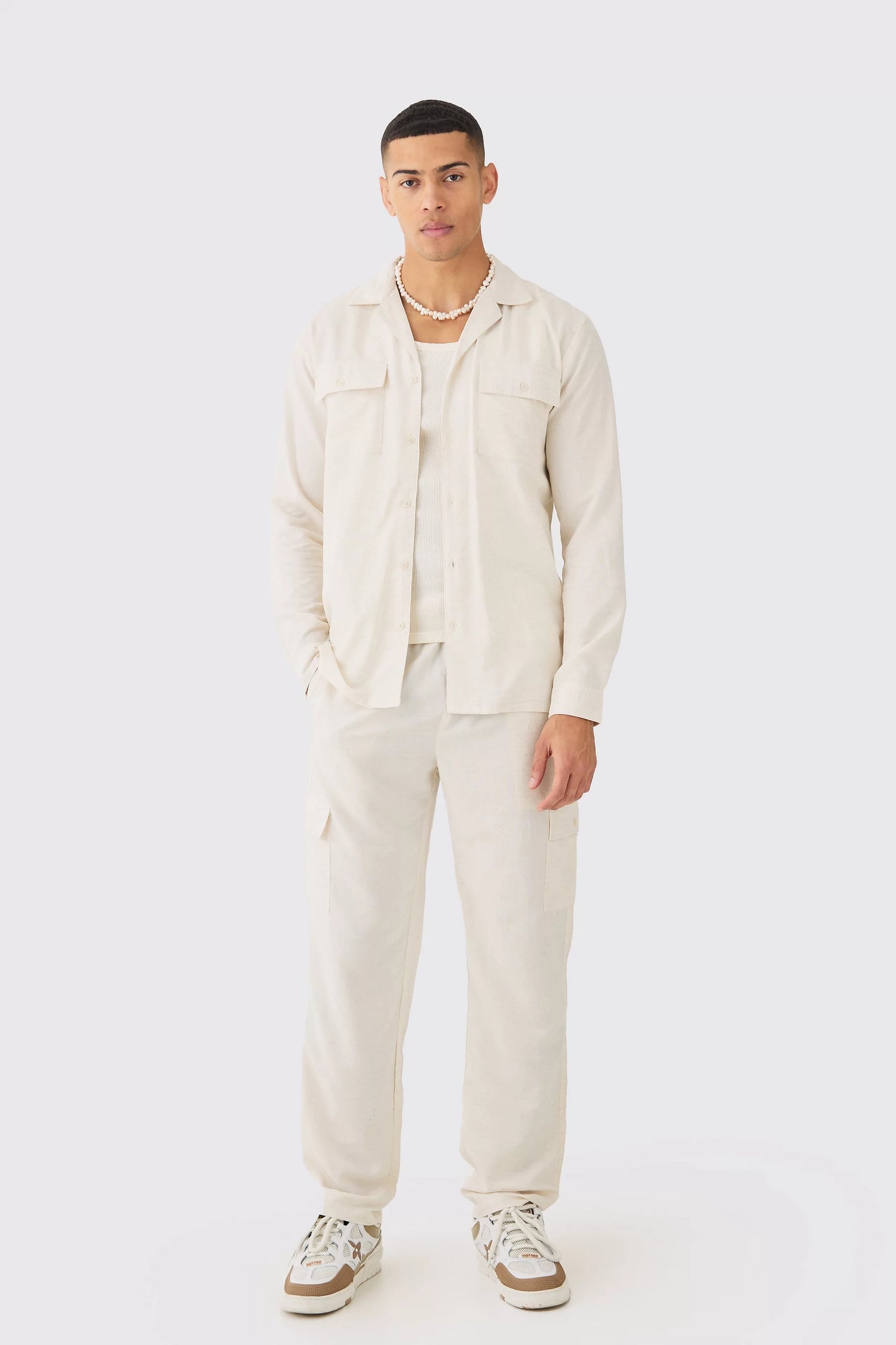 Boohoo linen cargo set shirt&pants