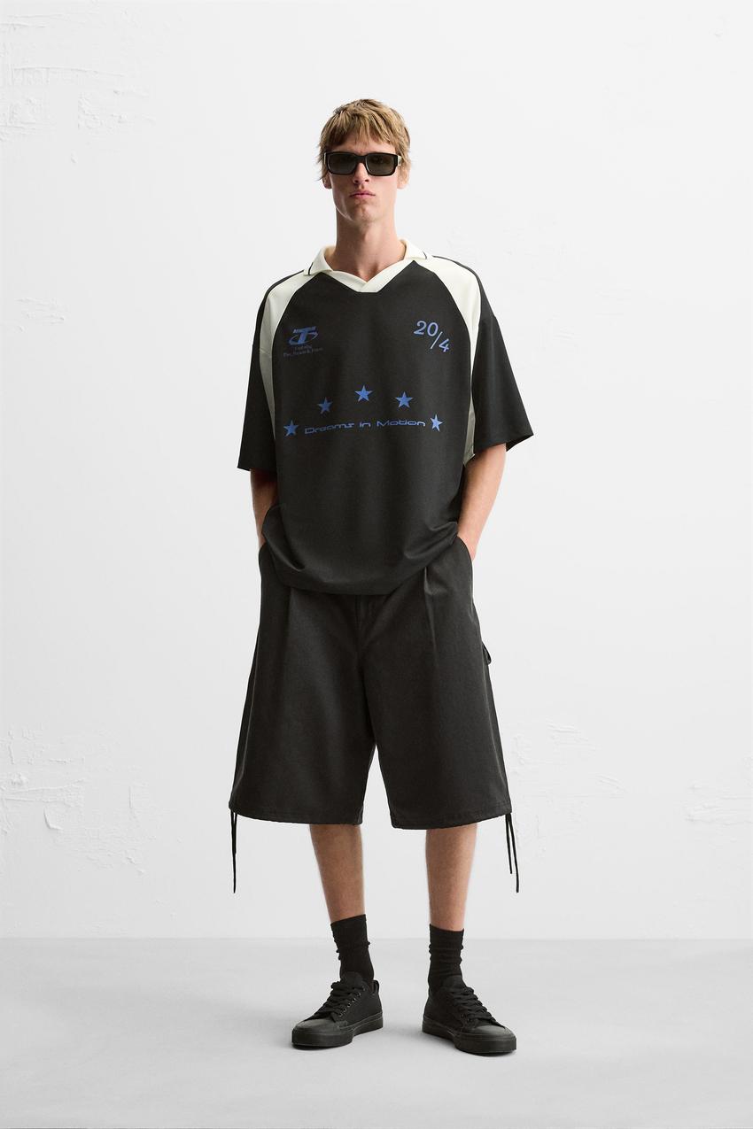 Zara Contrast slogan polo shirt