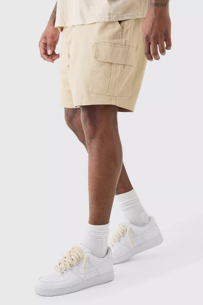 Boohoo fixed waist stone skinny fit cargo shorts stone
