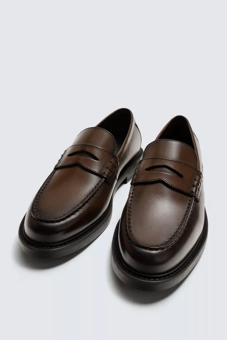 Zara coffee penny loafers