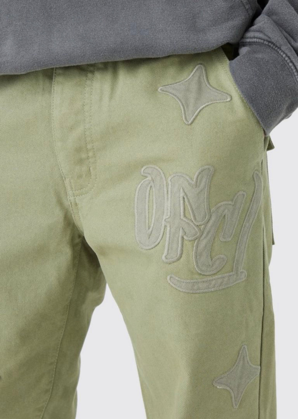 Boohoo plus fixed waist relaxed gusset applique olive trouser pant