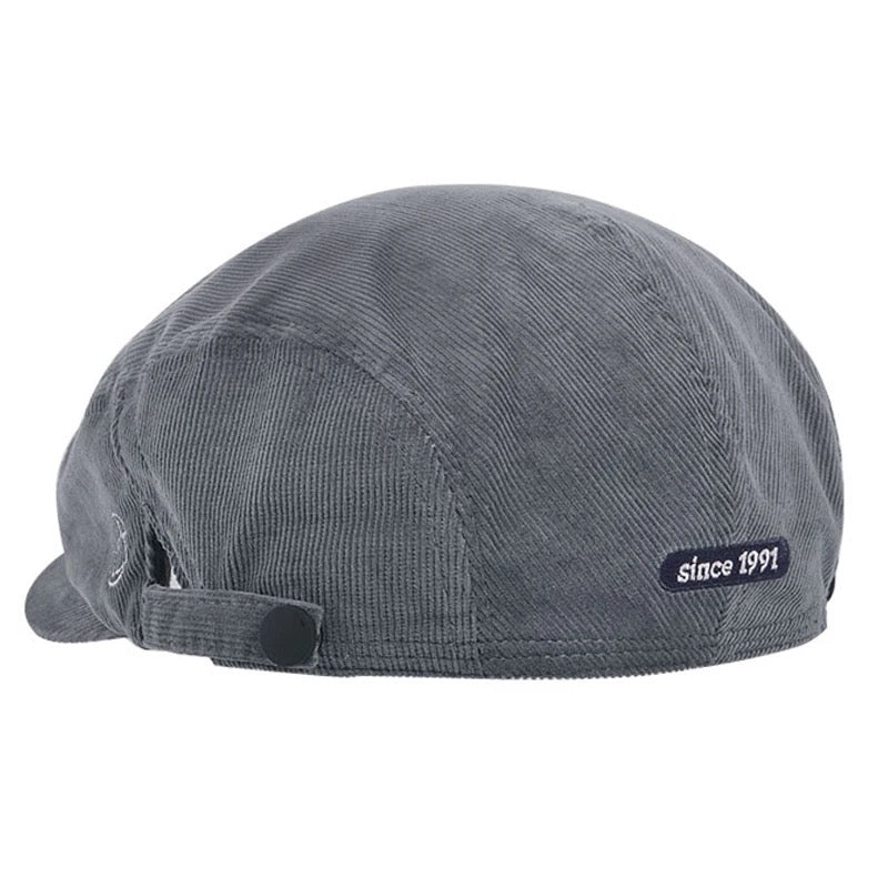 Smiley embroidered corduroy gatsby hat