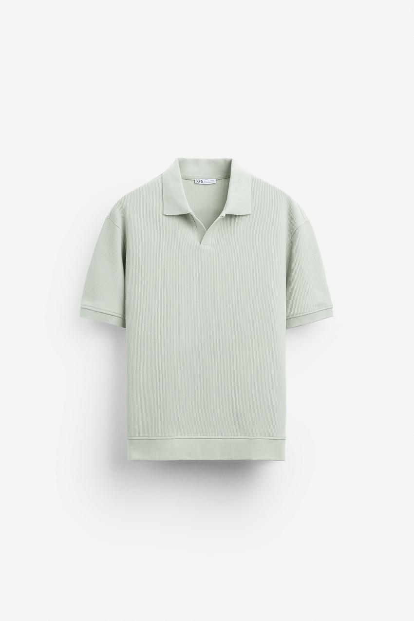 Zara Open neck textured ribbed polo shirt