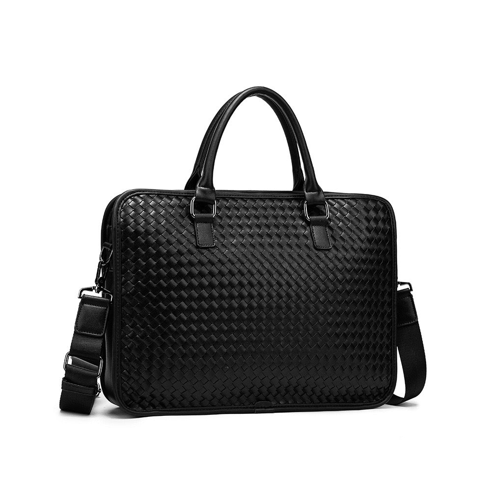 Woven leather business laptop bag