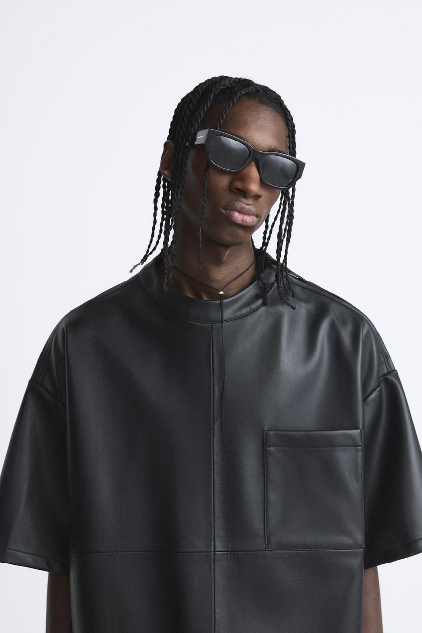 Zara leather t shirt
