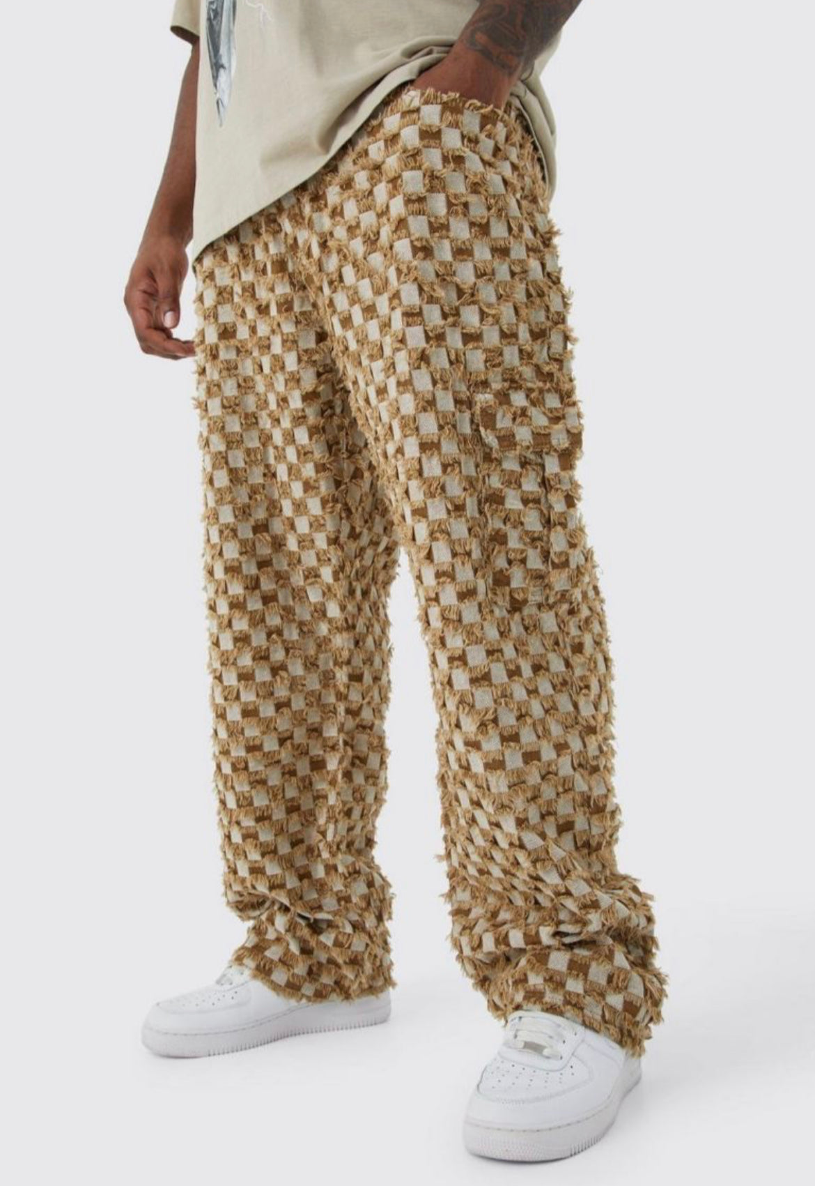 Boohoo plus fixed relaxed checked tapestry trouser chocolate