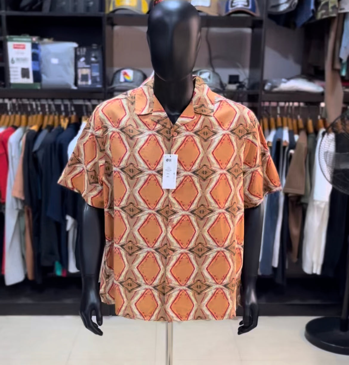 Primark orange patterned revere shirt