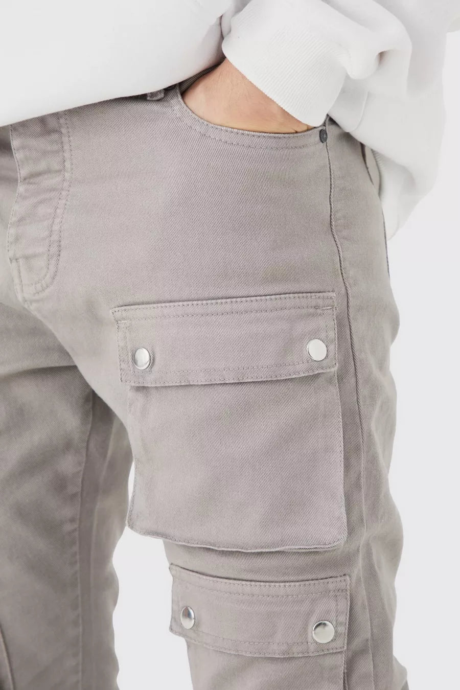 Boohoo FIXED WAIST SKINNY MULTI CARGO POCKET TROUSER