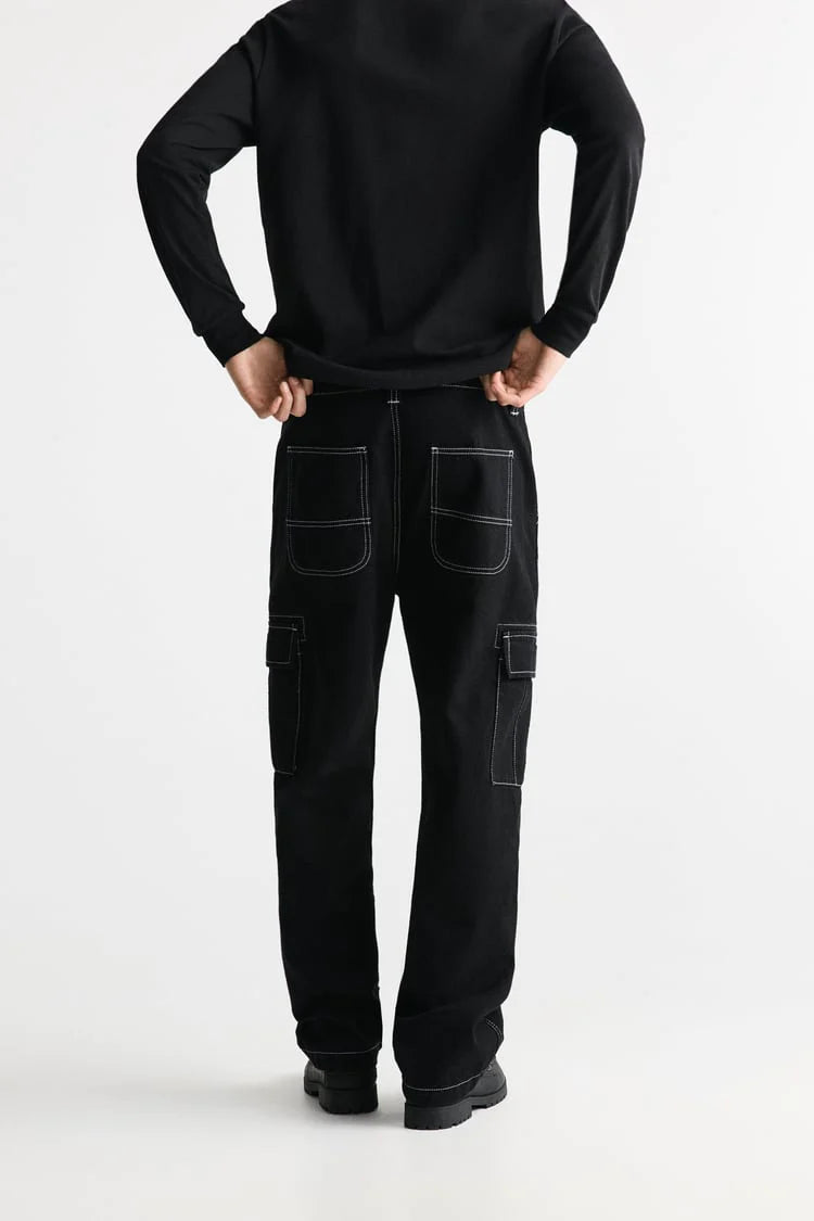 Difransel Contrast cargo pants in black