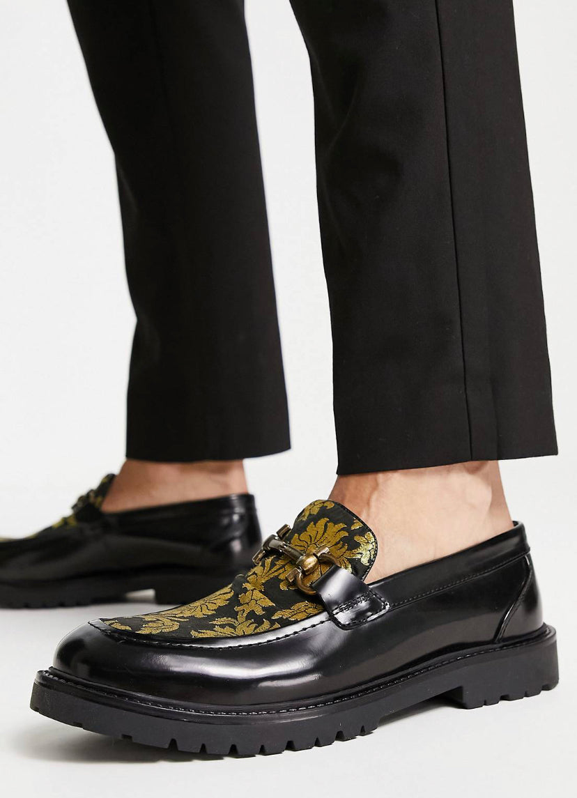 H by Hudson Exclusive anakin loafers in black gold brocade