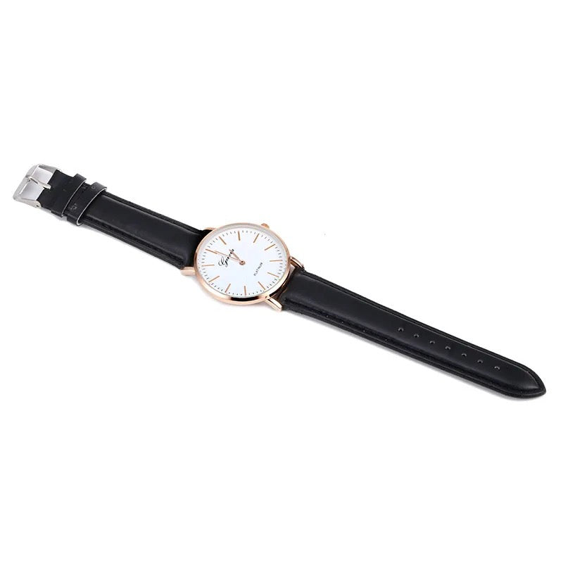 Geneva platinum watch with leather strap