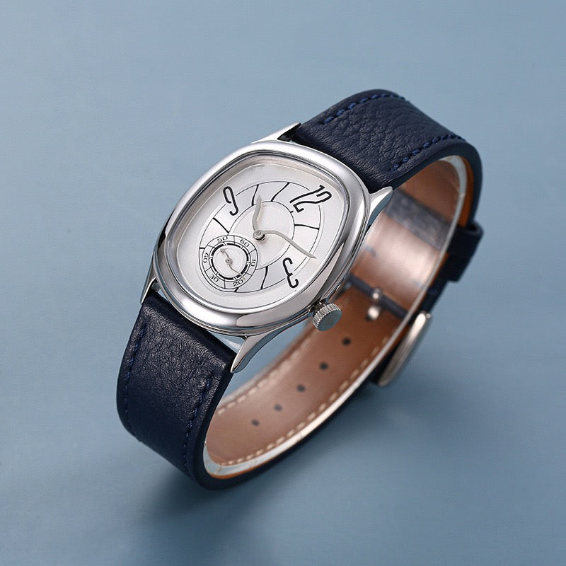 Melted hand blue leather watch