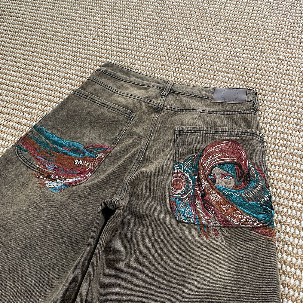 Embroidered pocket denim jort