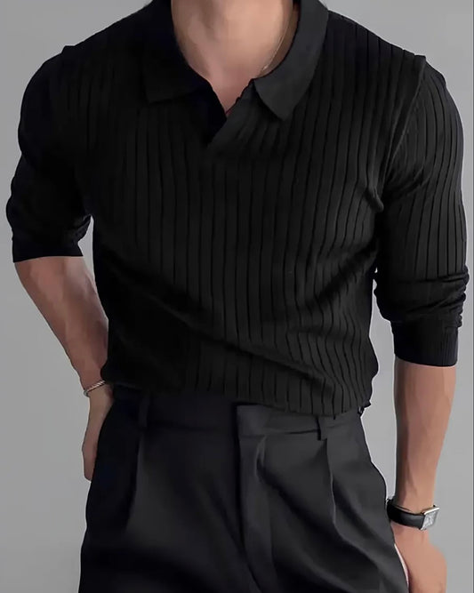 Ribbed longsleeve knit polo