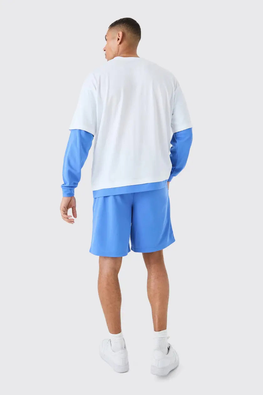 Boohoo double sleeve set in blue mix