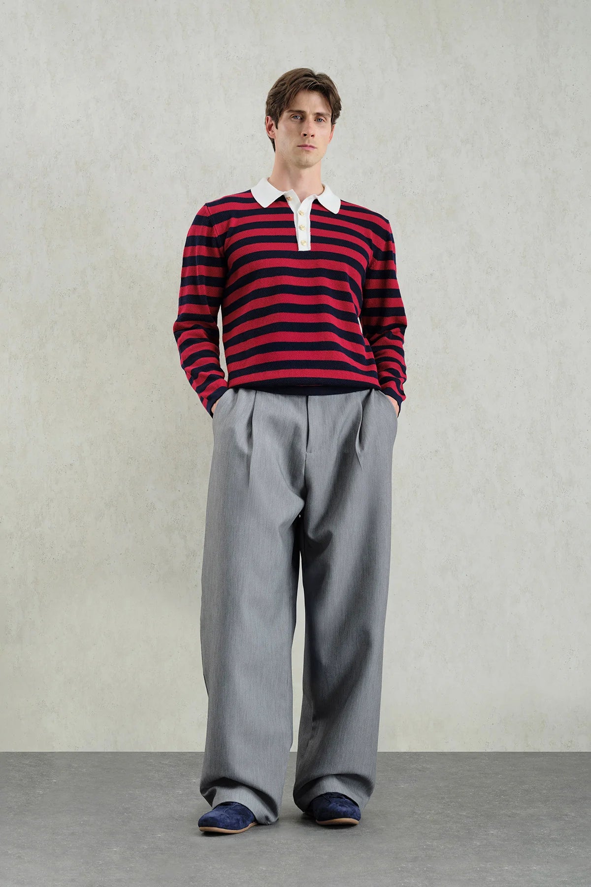 Giesto red/navy striped polo shirt