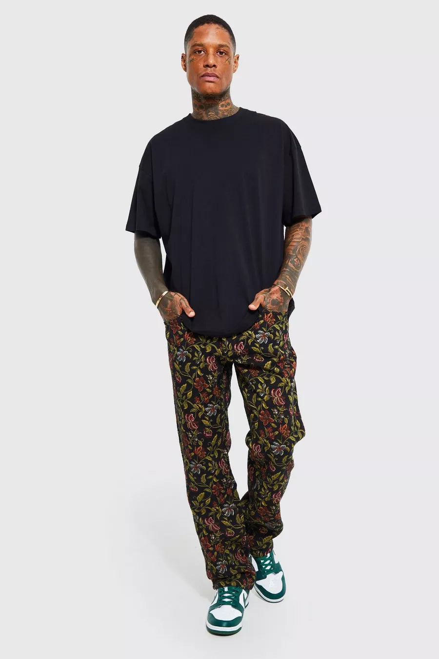 Boohoo relaxed fit floral tapestry jean