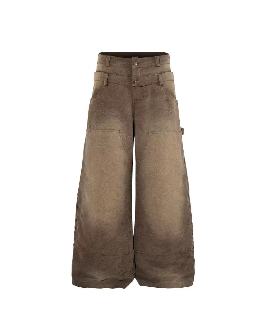 Double waist denim pants in brown
