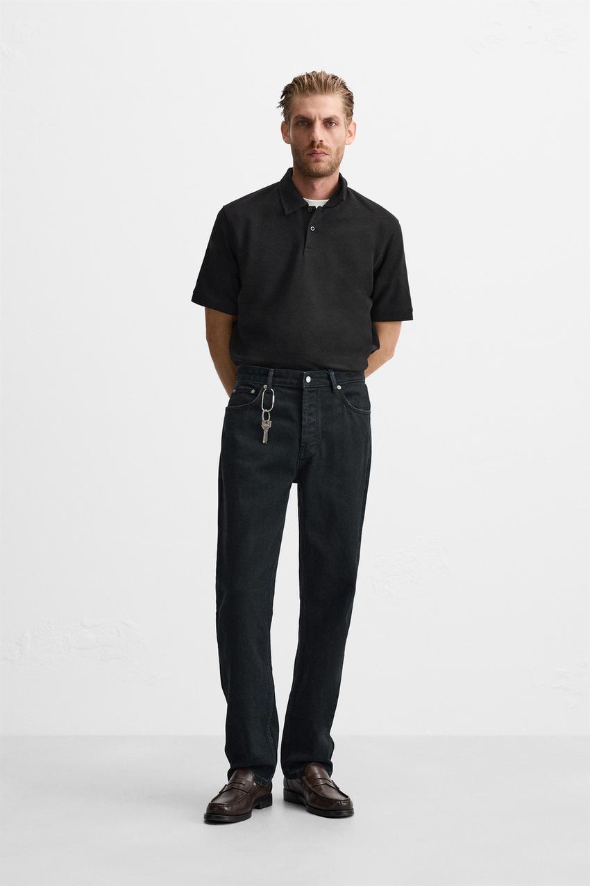 Zara Lapel collar textured polo shirt