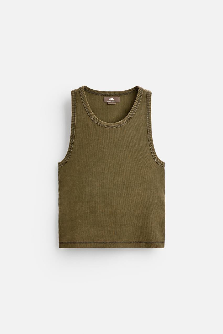 Zara ribbed tank top- limited edition in dark khaki