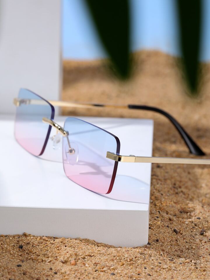 Rectangle rimless lens glasses