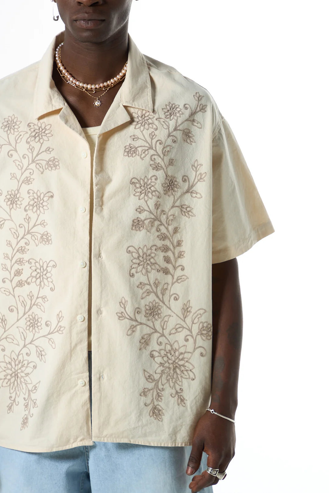 Zara floral embroidered revere shirt