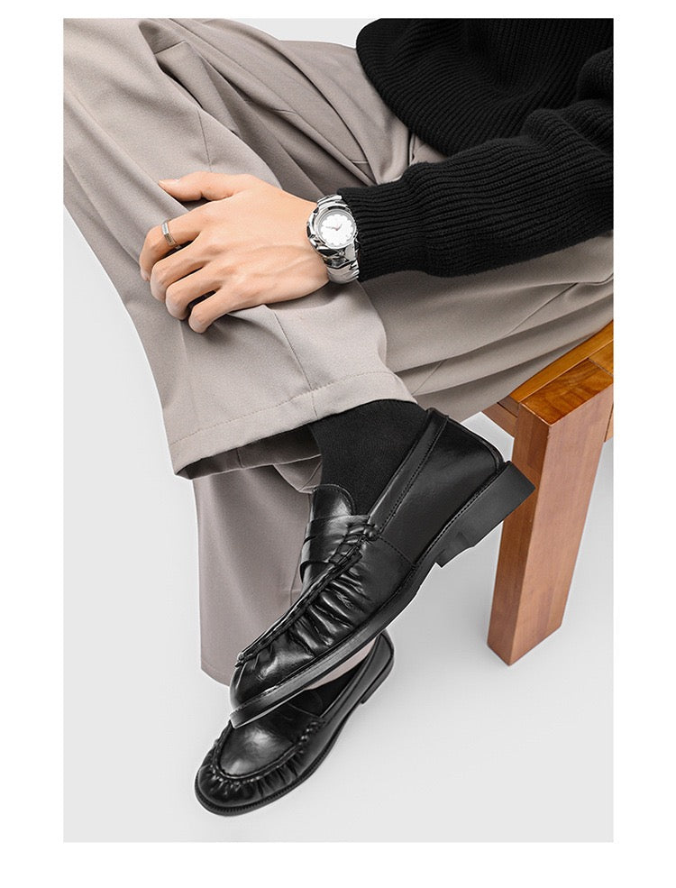 Creased leather loafer