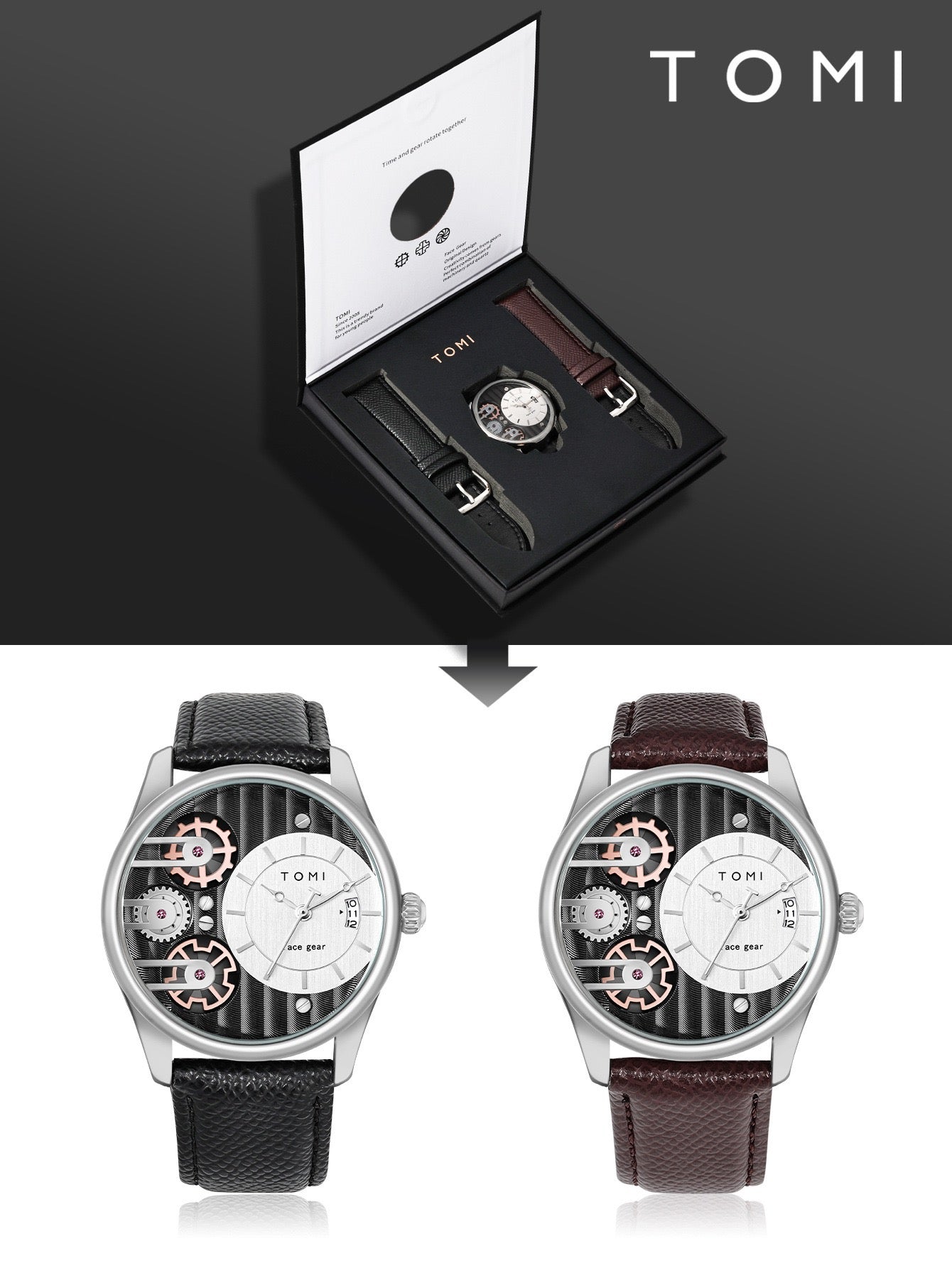 Tomi leather strap wristwatch