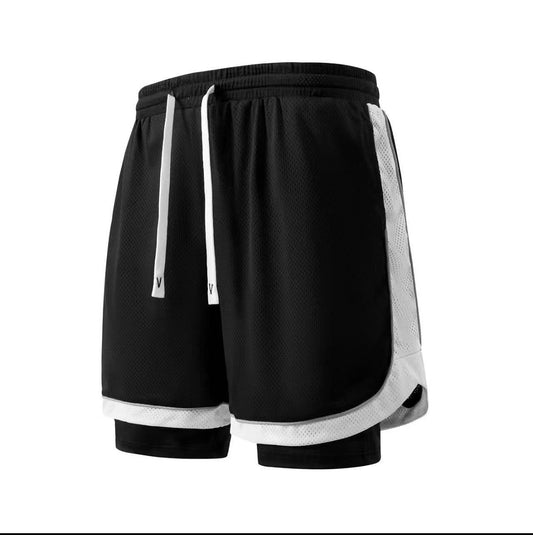 2in1 color block mesh gym short