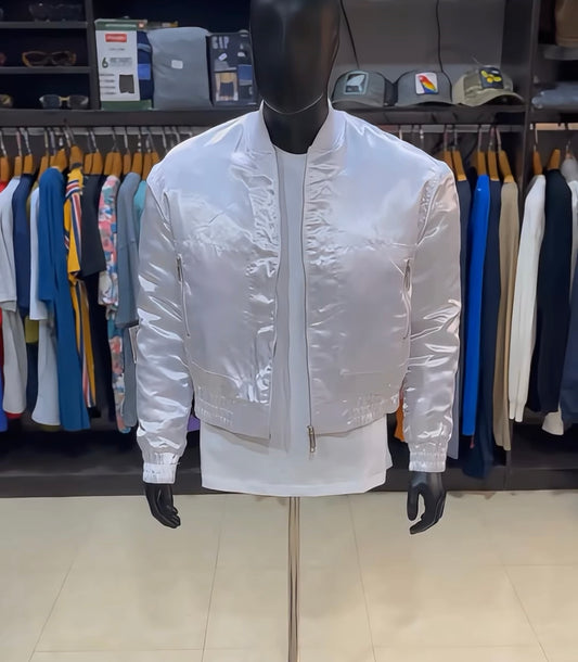 Boohoo white bomber jacket
