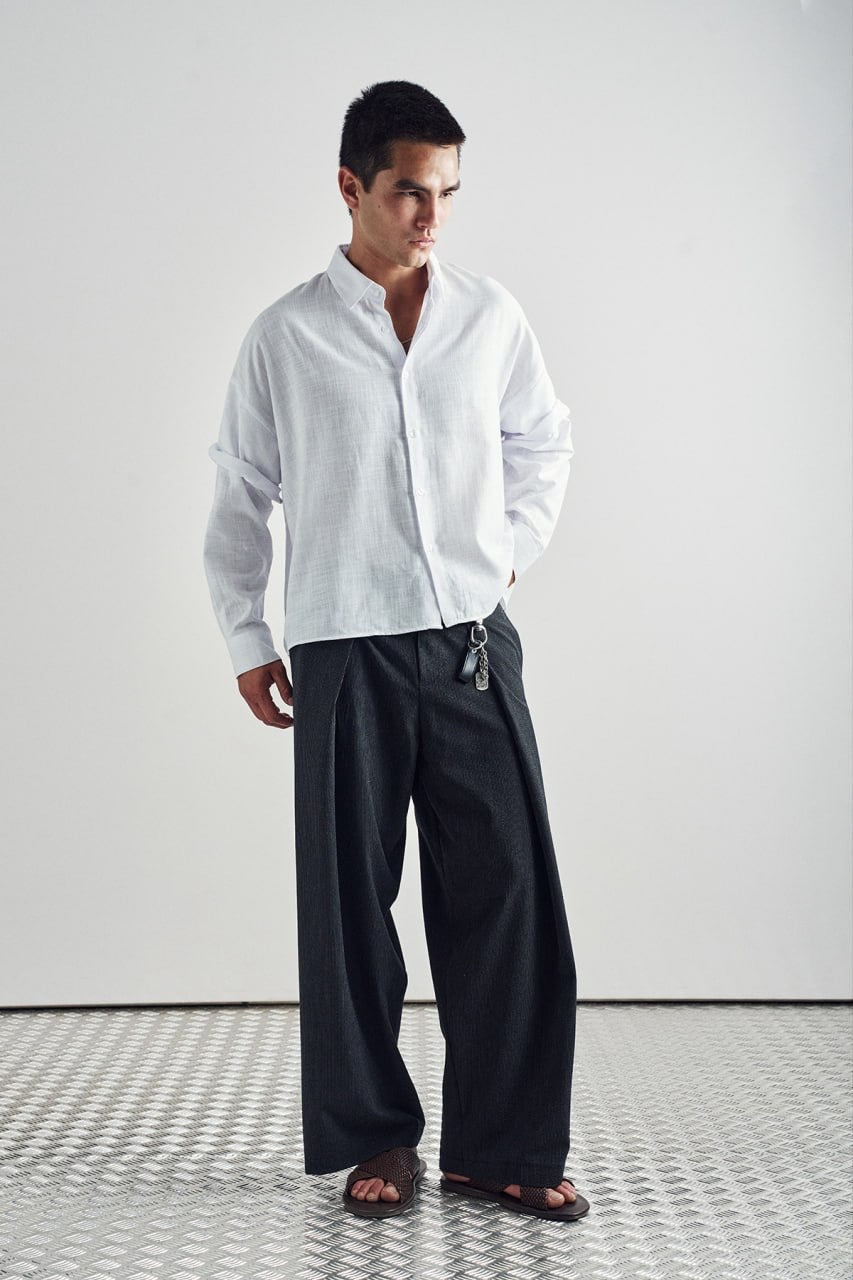 Stripe pleat trouser pants