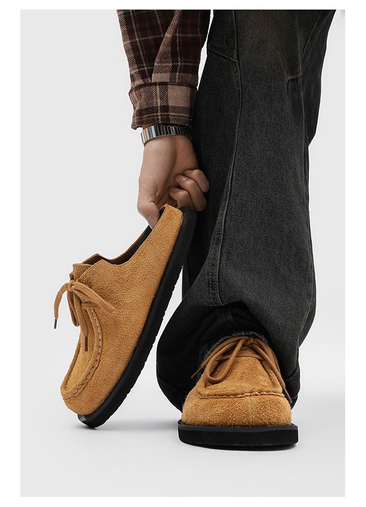 Laced brown suede mule