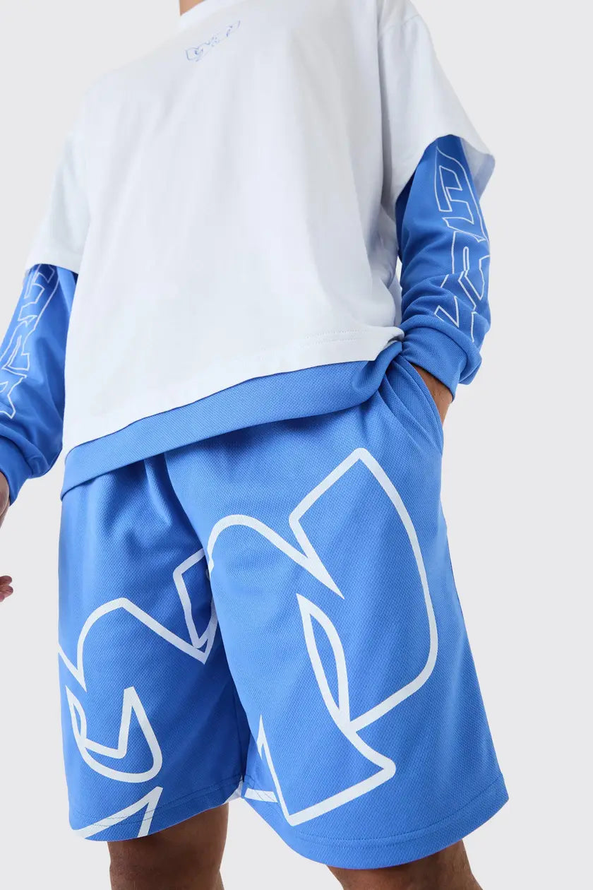 Boohoo double sleeve set in blue mix